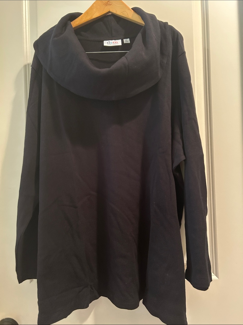 D&Co Denim & Co. Waffle Cowl Neck Pullover stretchy Boxy Tunic Top size 3X Navy